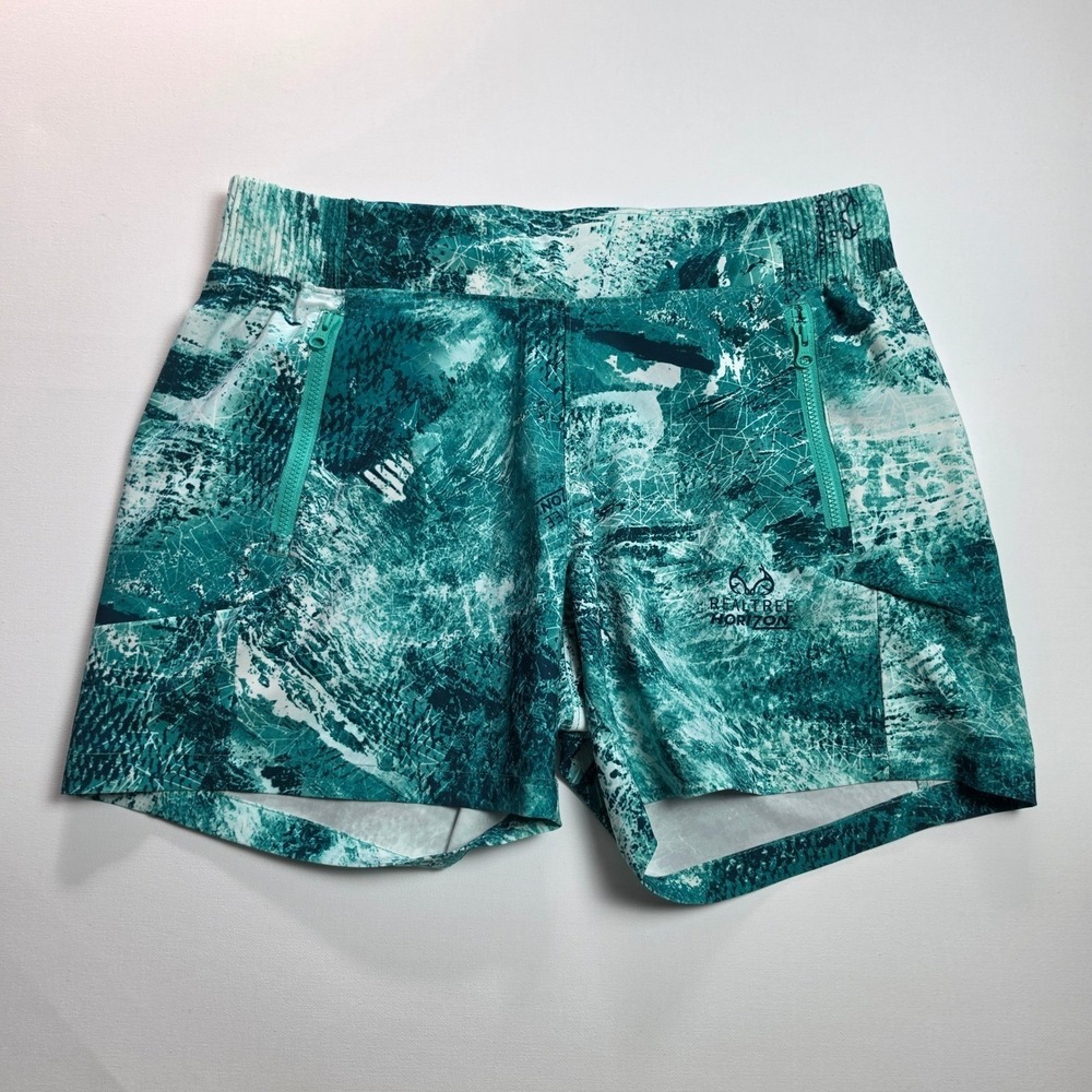 Columbia Realtree Horizon Camo PFG Fishing Shorts Teal White Size Small